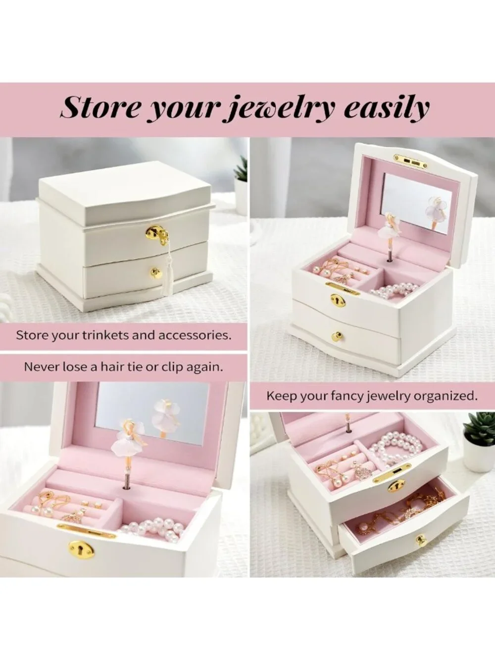 Charming Ballerina Musical Jewelry Box with Mirror - Girls' Music Storage Chest